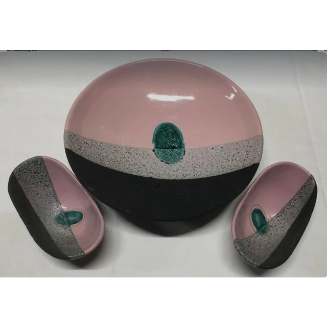 Pink 1960s Bitossi Lava Glaze Console Bowl W Matching Accent Dish/Bowl/Candle Holders For Sale - Image 8 of 9