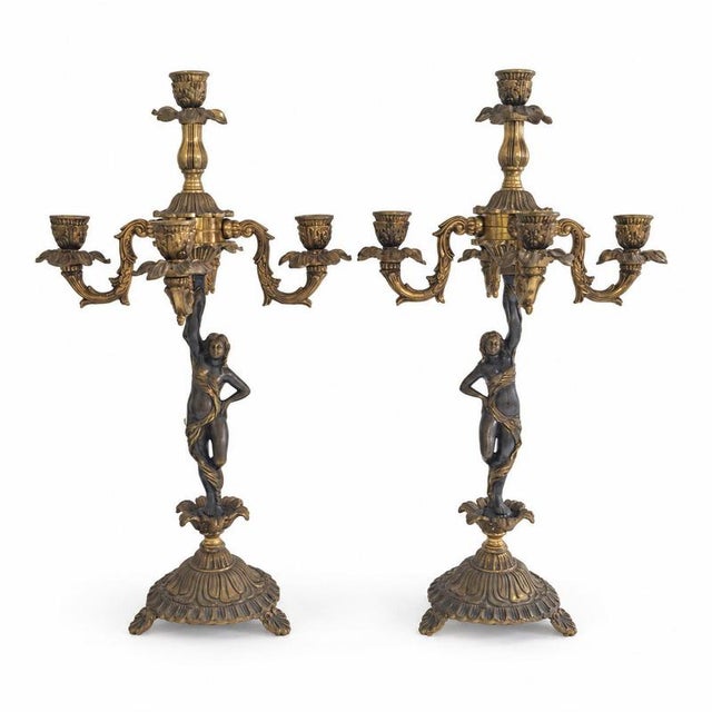 Gold 19th Century Napoleon III Bronze Candelabras, Set of 2 For Sale - Image 8 of 9
