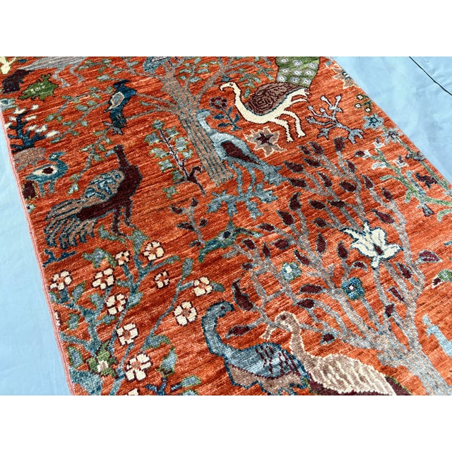 Pictorial Peacock Tree of Life Natural Dye Wool Rug, 2'9" X 4'2" For Sale - Image 13 of 17