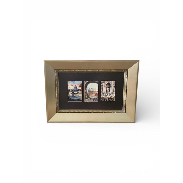 Unique framed triptych featuring three iconic Italian landmarks in a single composition. This piece offers strong visual...