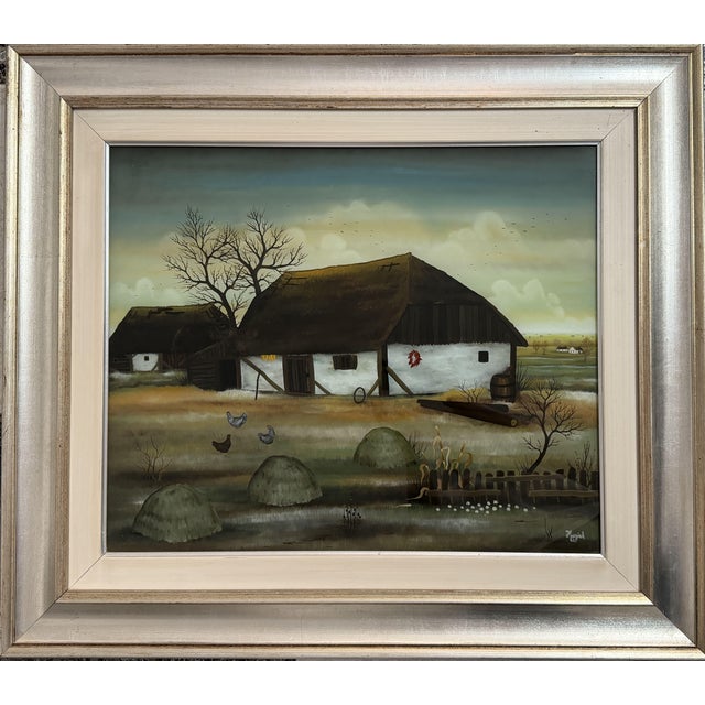 Zlatko Huzjak, Landscape Composition, 1980s, Oil Painting on Glass, Framed For Sale - Image 8 of 8