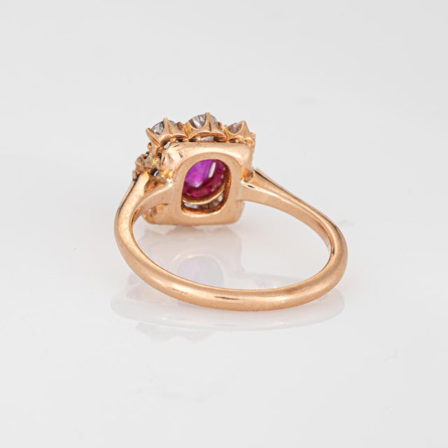 1900 - 1909 Antique Edwardian Diamond Ruby Square Ring 14k Gold Sz 6.5 Gemstone Engagement For Sale - Image 5 of 6