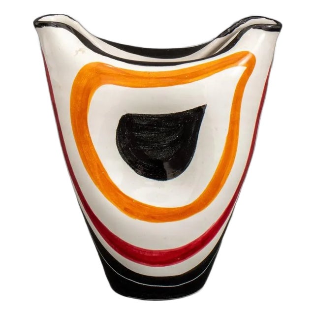 Mid 20th Century Italian Striped Glazed Art Pottery Vase For Sale