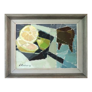 1956 Mid-Century Modern 'Sliced Lemon' Vintage Original Still Life Oil Painting, Framed For Sale