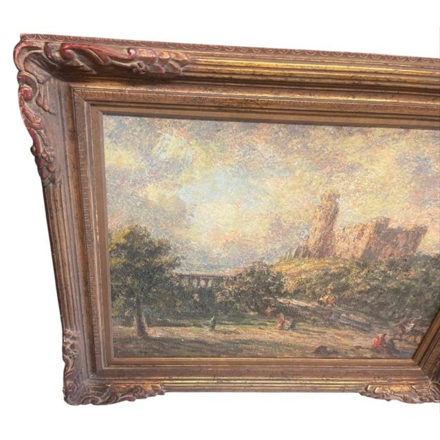 1920s An Antique Oil Painting Luminous Citadel: A Classic European Landscape For Sale - Image 5 of 12