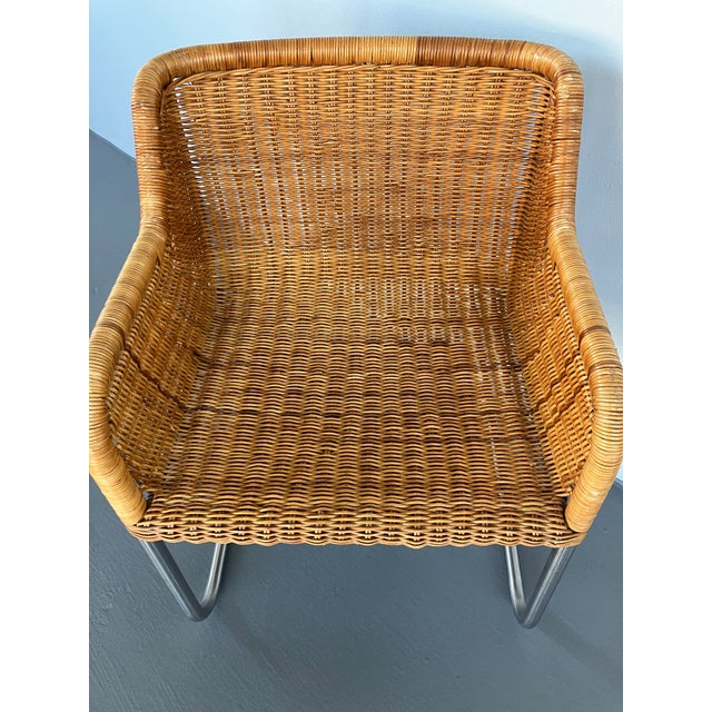 1970s Vintage Harvey Probber-Attributed D43 Wicker Armchair, Step Arm Variation, Circa 1970s For Sale - Image 5 of 11