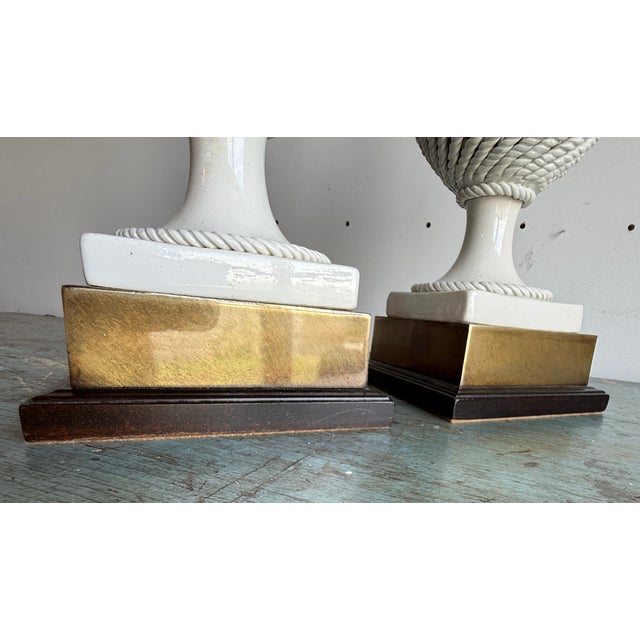 Vintage Fredrick Cooper Urn Lamps in Creamware Rope Lattice Pattern - a Pair For Sale - Image 12 of 18