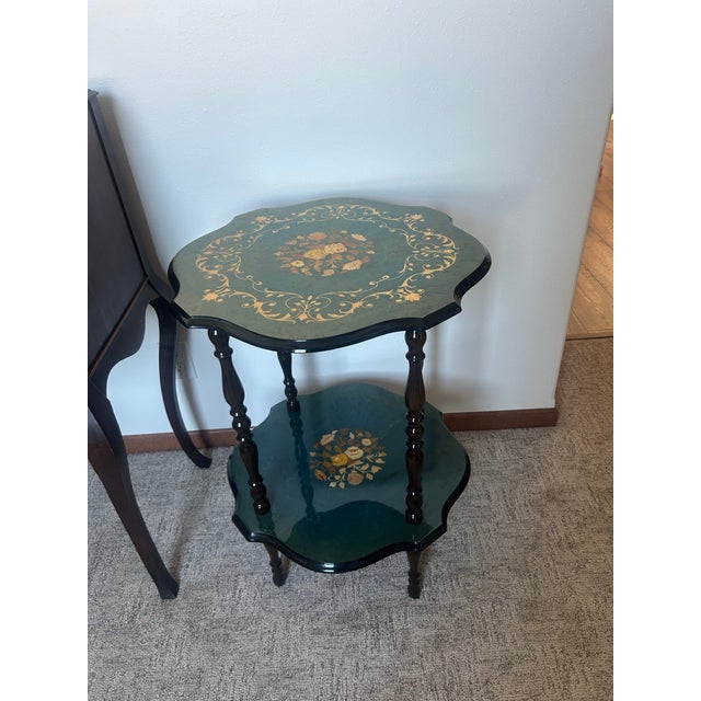 Impeccable two-tiered accent a masterclass in Italian Sorrento Marquetry (wood inlay). Labor Intensive Handcrafted in...