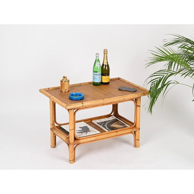 Italian Rectangular Coffee Table in Bamboo and Rattan attributed to Vivai del Sud, 1970s For Sale - Image 13 of 17