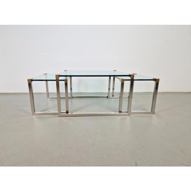 Metal T53 Coffee and Side Tables in Brass and Glass by Peter Ghyczy, 1970s, Set of 3 For Sale - Image 7 of 18