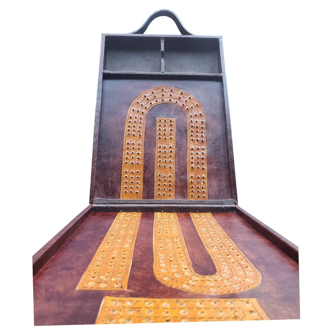 English Vintage Pottery Barn Leather Cribbage Board For Sale - Image 3 of 7