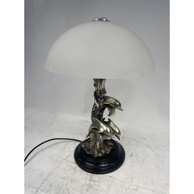 Lamp with Dolphins in Silvertone, 1980s For Sale - Image 11 of 11
