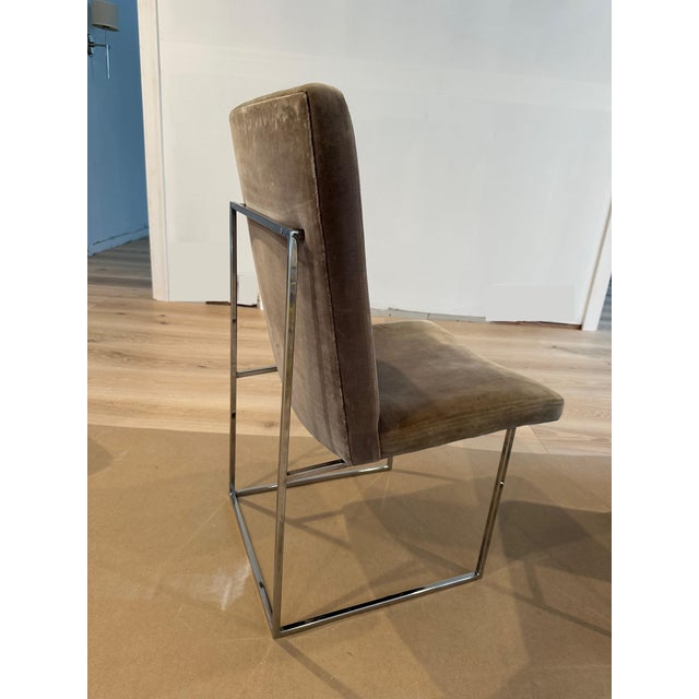 Set of eight (8) antique dining chairs with polished chrome frames, designed by Milo Baughman for Thayer Coggin. USA,...