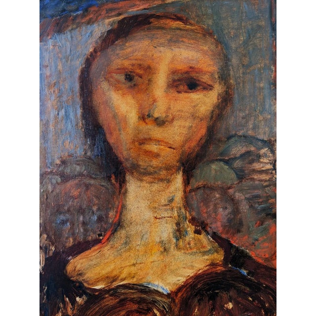 1950s Mid-Century Modern "Portrait in Sepia" Swedish Figure Portrait Oil Painting, Framed For Sale - Image 5 of 11