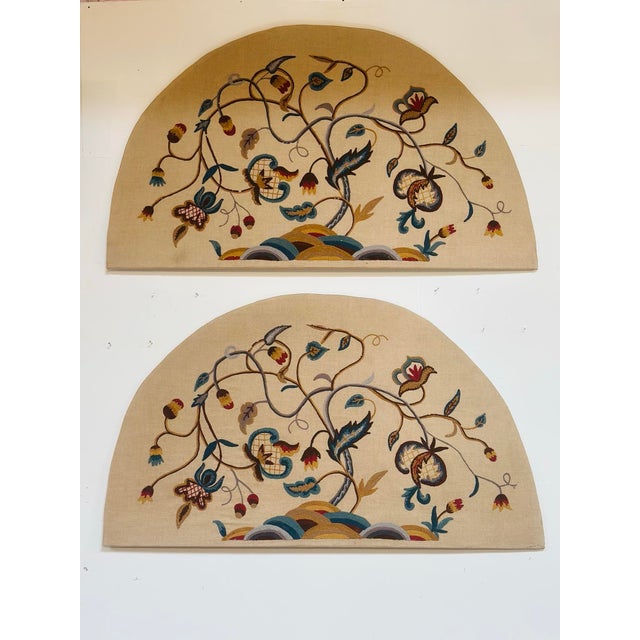 English Pair of Large Crewel Work Wall Hangings For Sale - Image 3 of 8