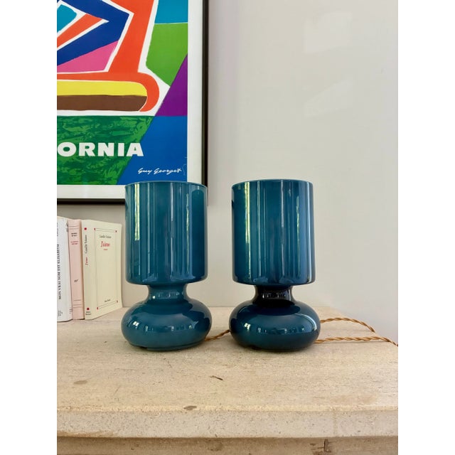 1980s Space Age Blue Glass Bedside Lamps, 1980, Set of 2 For Sale - Image 5 of 5