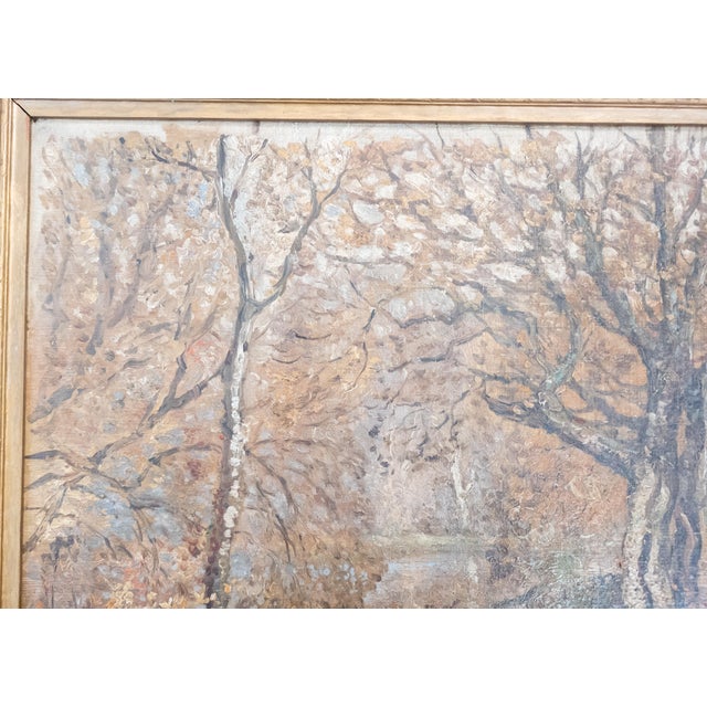 Wood 19th or 20th Century American Impressionist Wooded Landscape Painting, Signed Illegibly For Sale - Image 7 of 17