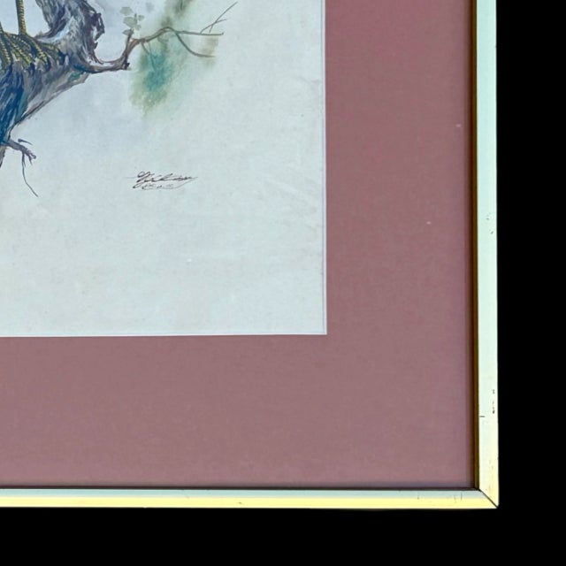 1980s Vintage 1985 Watercolor of Hawk – Signed Bird Painting in Gold Frame For Sale - Image 5 of 6