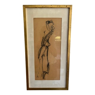 Vintage Abstract Figurative Drawing in Pencil of a Standing Woman For Sale