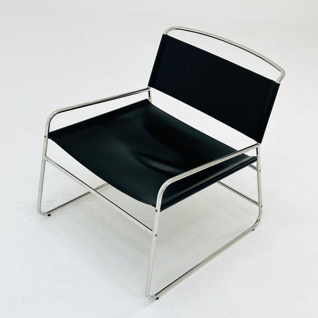 Black Mid-Century Black Leather Lounge Chair For Sale - Image 8 of 11