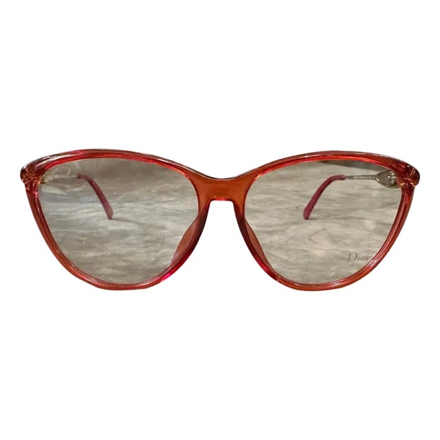 1980s Vintage Red Acetate and Brass Elegant Eyeglasses by Christian Dior For Sale