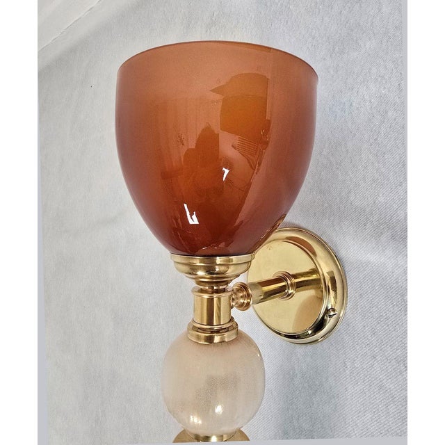 1990s Pair of Blue and Terracotta Murano Glass Sconces For Sale - Image 10 of 13