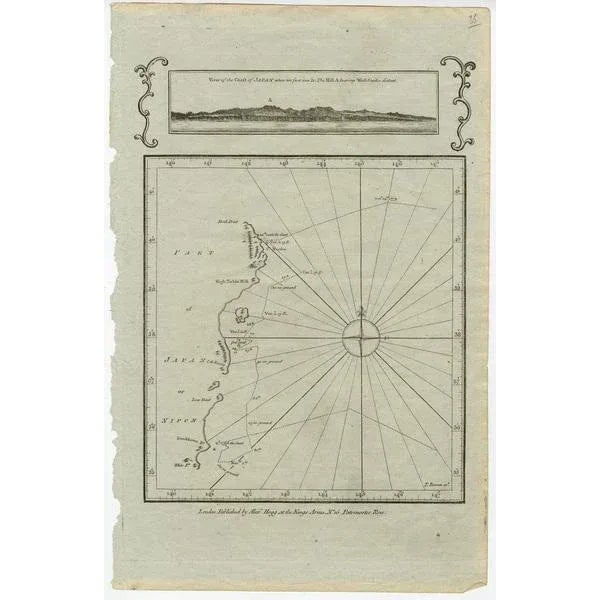 Antique map titled ‘Part of Japan or Nippon'. View of the Coast of Japan when we first saw it: The Hill a bearing West 3...