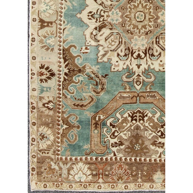 Geometric design rug in brown, turquoise, taupe, and ivory, Keivan Woven Arts / rug tu-ugu-3402, country of origin / type:...