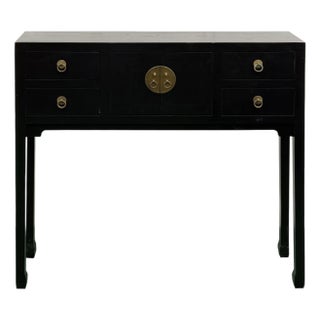37" Black 4 Drawers Moon Face Slim Narrow Foyer Console Side Table For Sale