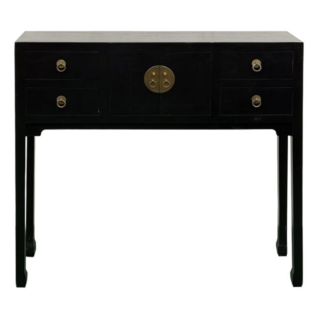 37" Black 4 Drawers Moon Face Slim Narrow Foyer Console Side Table For Sale