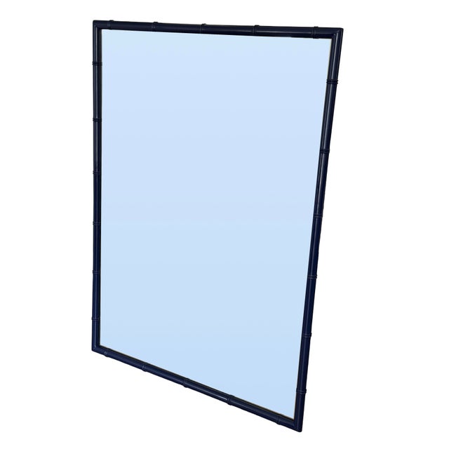 Vintage Navy Blue Faux Bamboo Large Wall Mirror For Sale In San Diego - Image 6 of 7