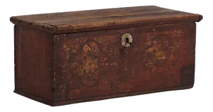 Antique Chest Painted with Floral Motifs and Iron Lock, 1820s