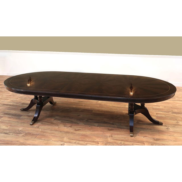 Round-to-Oval Expandable Dining Room Table, Dark Mahogany Modern Dining Table, Seats 12 For Sale In New York - Image 6 of 12