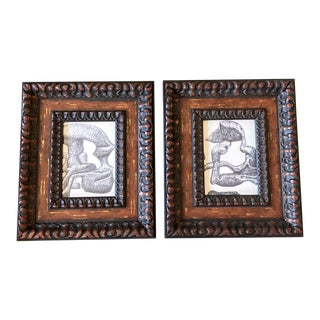 1980’s 2 Small Charcoal Abstract Study Drawings Chunky Wood Frames-A Pair For Sale