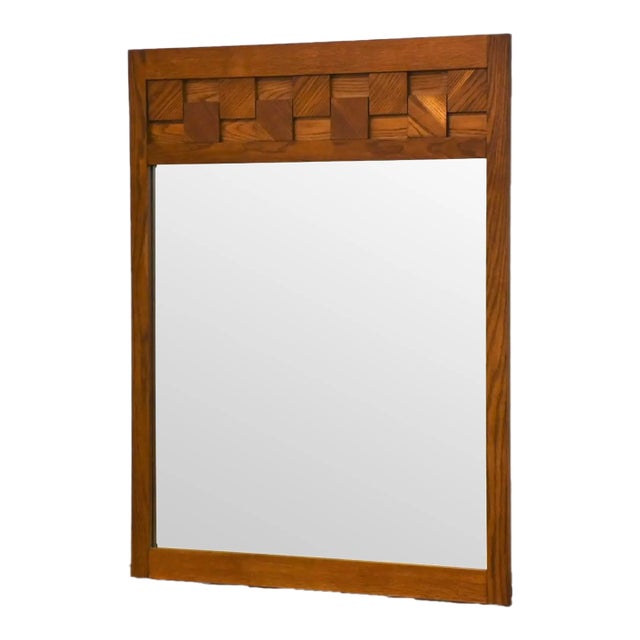 1970s Brutalist Oak Mirror For Sale