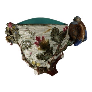 Wedgwood Majolica Bird on Nest Wall Pocket For Sale