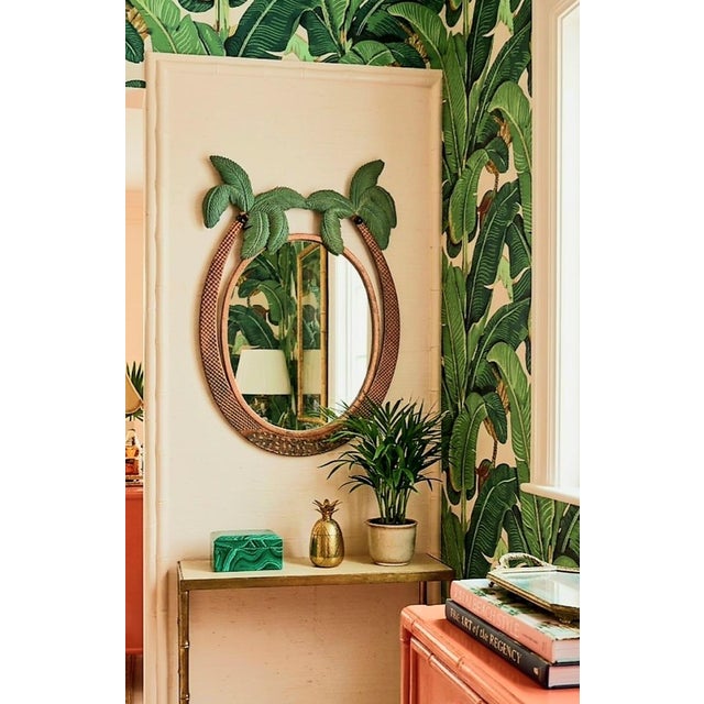 Serge Roche Vintage Heavy Bronze Iron Green Tropical Double Palm Tree Regency Wall Mirror For Sale - Image 4 of 7