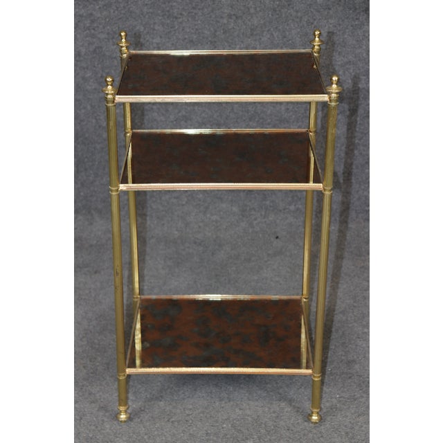 Maison Jansen Style Eglomise Glass & Brass 3 Tier End Table C. 1950's For Sale In Philadelphia - Image 6 of 12