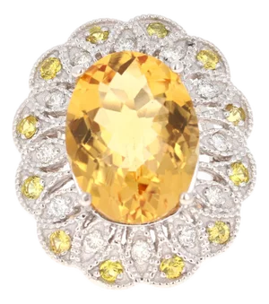 8.98 Carat Citrine Diamond 14 Karat White Gold Cocktail Ring, Size 7