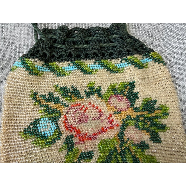 Antique Micro Beaded Floral Drawstring Purse For Sale - Image 18 of 18