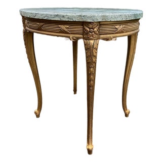 1860s French Louis XVI Gold Beech Marble Side Table For Sale