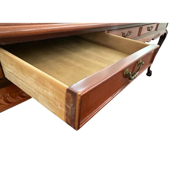 Solid Mahogany and Inlaid Leather Georgian 8' Conference Table - Vintage Circa 1970s For Sale - Image 9 of 10