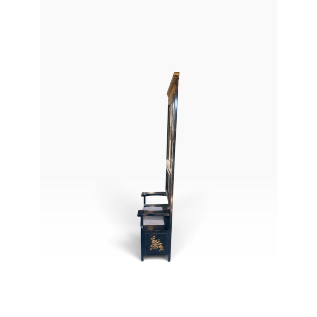 Vintage Black Lacquer Chinoiserie Hall Tree With Mirror and Mohair ...