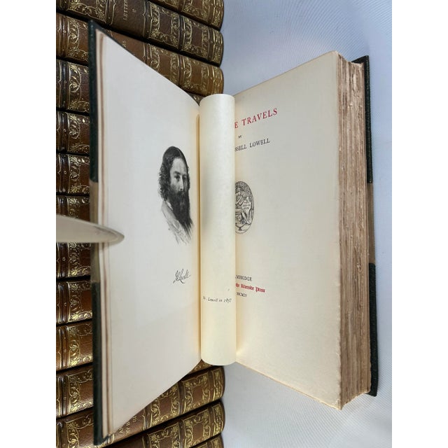 Illustration Early 20th Century Illustrated Half Green Morocco Octavo Volume Set, the Complete Writings of James Russell Lowell - 16 Books For Sale - Image 3 of 12