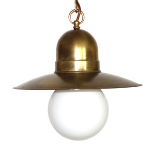 Antique Brass and Glass Pendant Lamp, 1950s For Sale