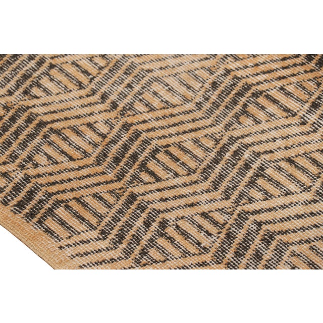 Vintage Zeki Müren Rug in Gold With Brown Geometric Patterns, From Rug & Kilim For Sale In New York - Image 6 of 8