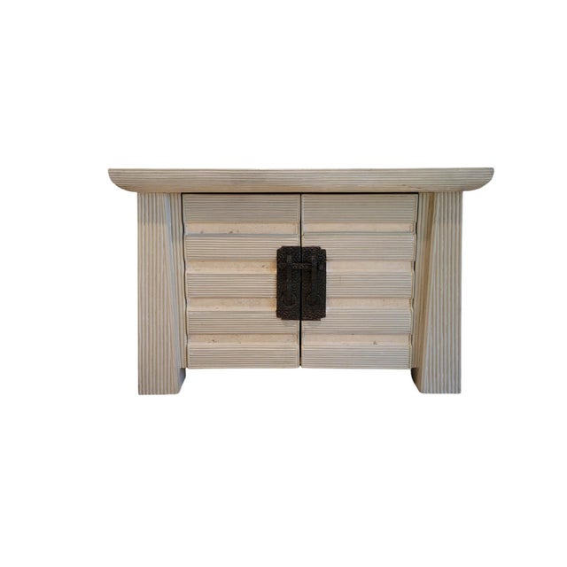1980s Postmodern Asian-Style Reeded Armoire & Nightstands, Stone Inset, 3 Pieces For Sale - Image 11 of 18
