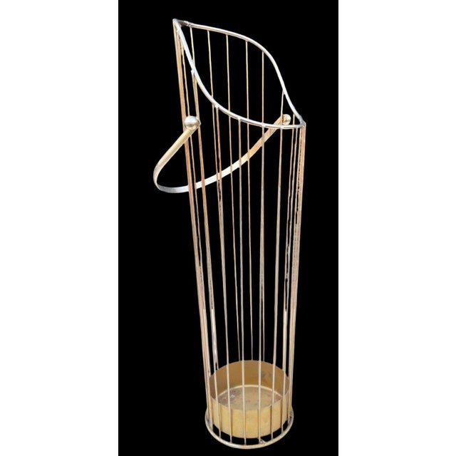 French Mid-Century Brass Wire Umbrella Stand In the style of Mathieu Mategot. Made with metal wires, large convenient...