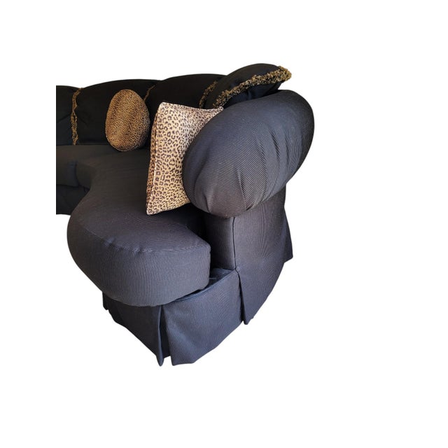 1980s Postmodern Serpentine Curved Two-Piece Sectional Sofa, Ribbed Black Upholstery For Sale In West Palm - Image 6 of 17