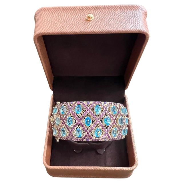 Bochic "Capri" Amethyst & Blue Topaz Gem & Cuff Set In 18K Gold & Silver For Sale - Image 15 of 18
